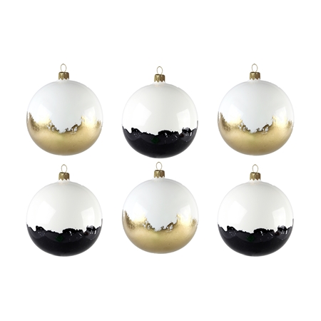 Set of christmas decorations in white, black and gold
